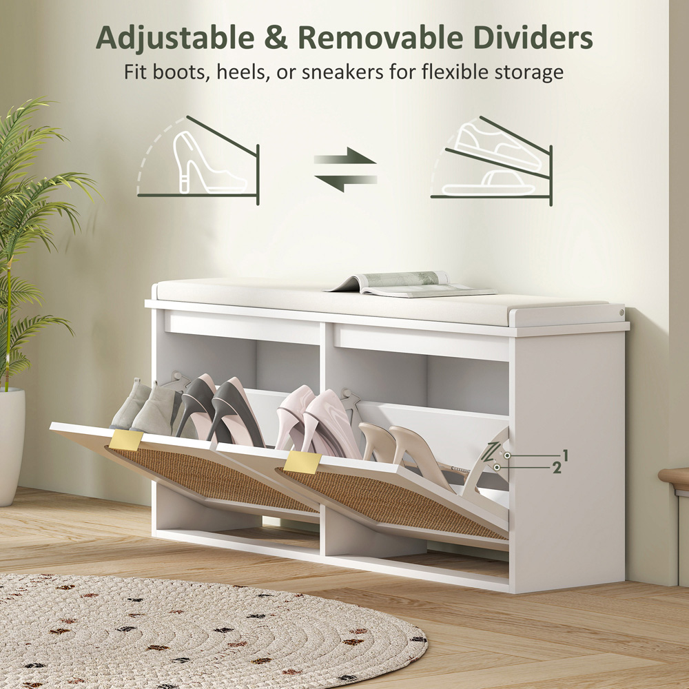 HOMCOM 2 Drawer White Boho Shoe Storage Bench Image 5