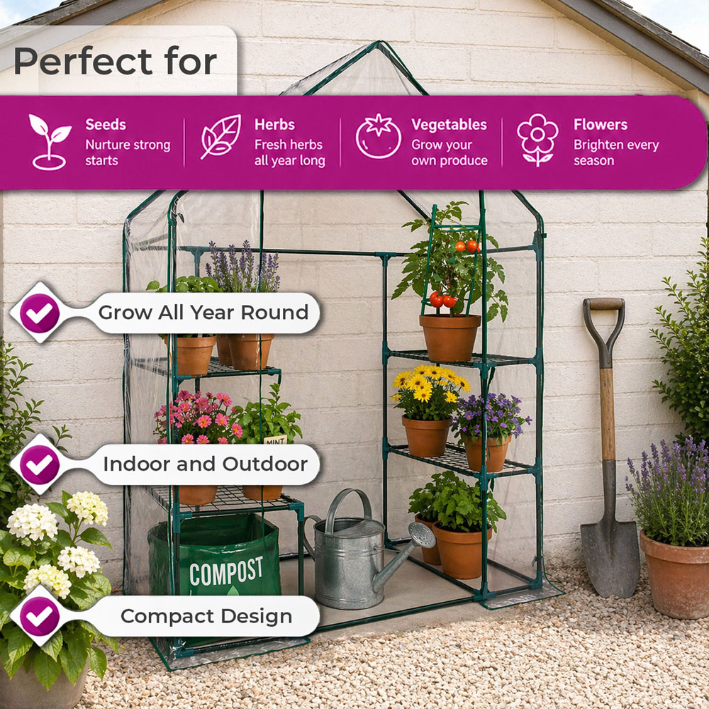 Neo 4 Shelf Green Galvanised Steel and PVC 4.7 x 2.4ft Mini Walk-In Greenhouse Image 5
