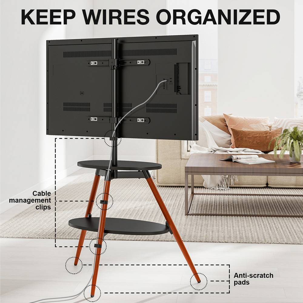 TTAP Ravello Walnut and Black Single Shelf Contemporary Tripod TV Stand Image 6