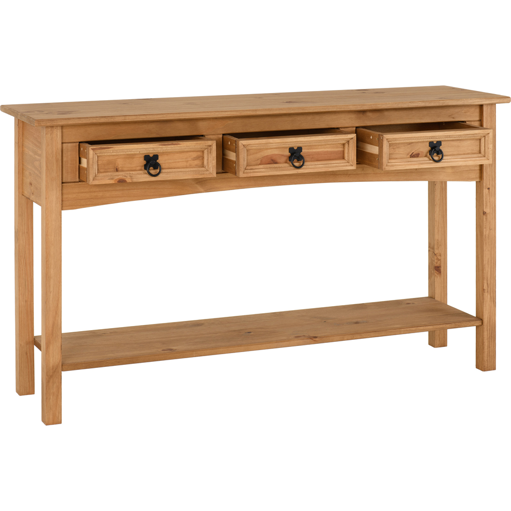 Seconique Corona 3 Drawer Single Shelf Distressed Waxed Pine Console Table Image 4