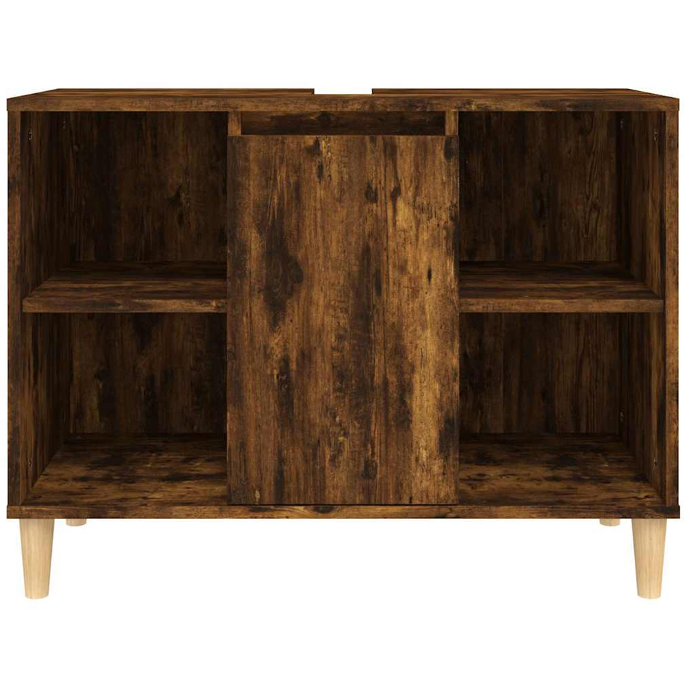 vidaXL Single Door 4 Open Shelf Smoked Oak Bathroom Sink Cabinet Image 5