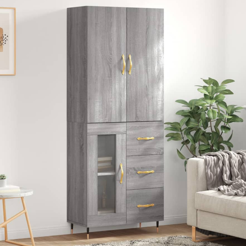vidaXL 3 Door 3 Drawer Grey Sonoma Highboard Image 1