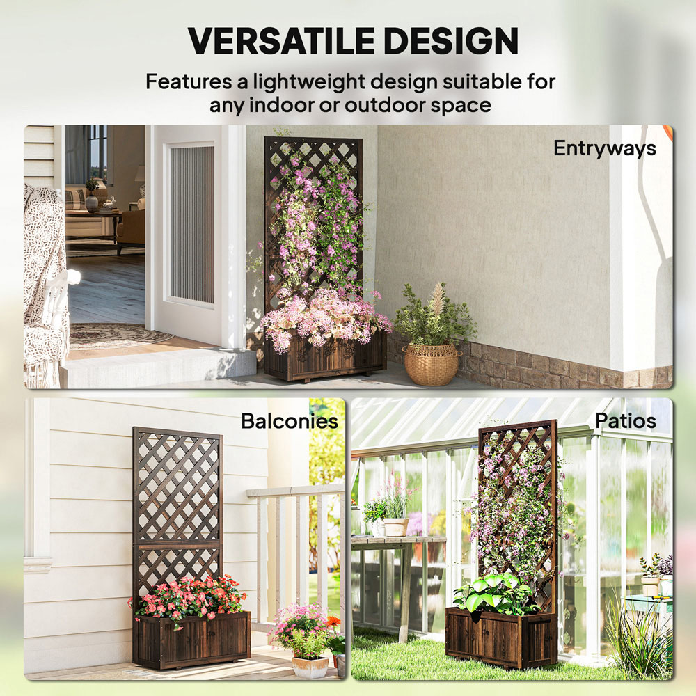 Outsunny Carbonised Wooden Raised Garden Bed Planter Box with Trellis 149.5 x 31.5 x 72.5cm Image 6