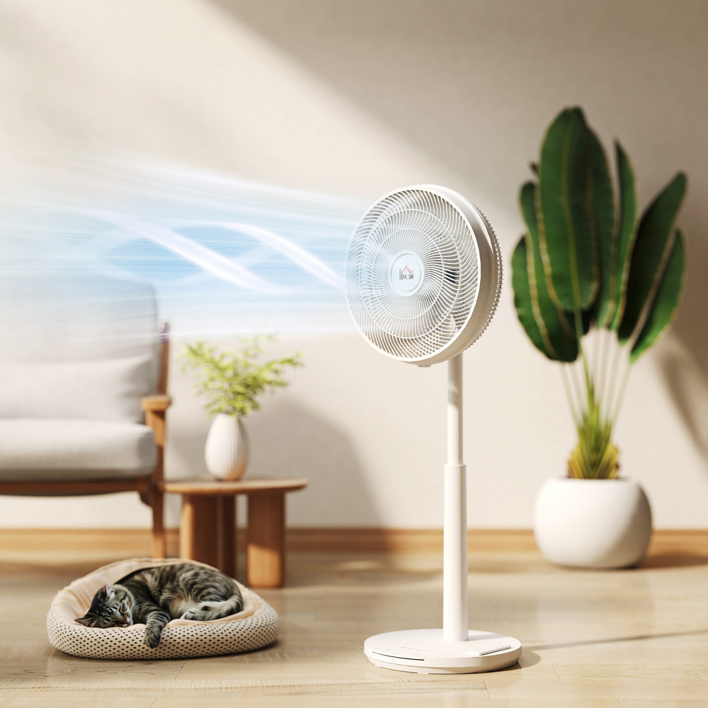 HOMCOM White Oscillating Pedestal Fan with Adjustable Height and Timer 43 inch Image 2