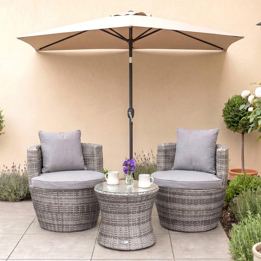 Charles Bentley Rattan Effect 2 Seater Stacking Bistro Set Grey Image 6