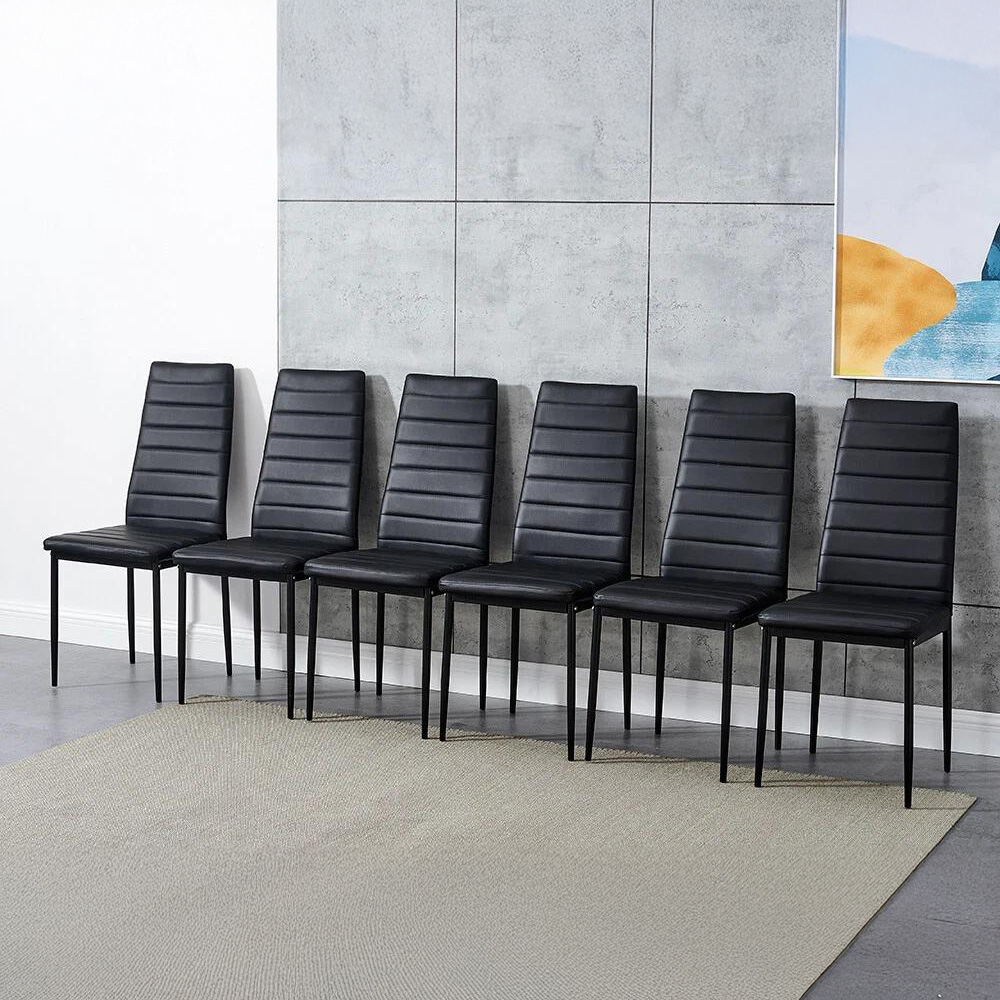 Kosy Koala 6 Seater Faux Leather Wooden Dining Set Black Image 3