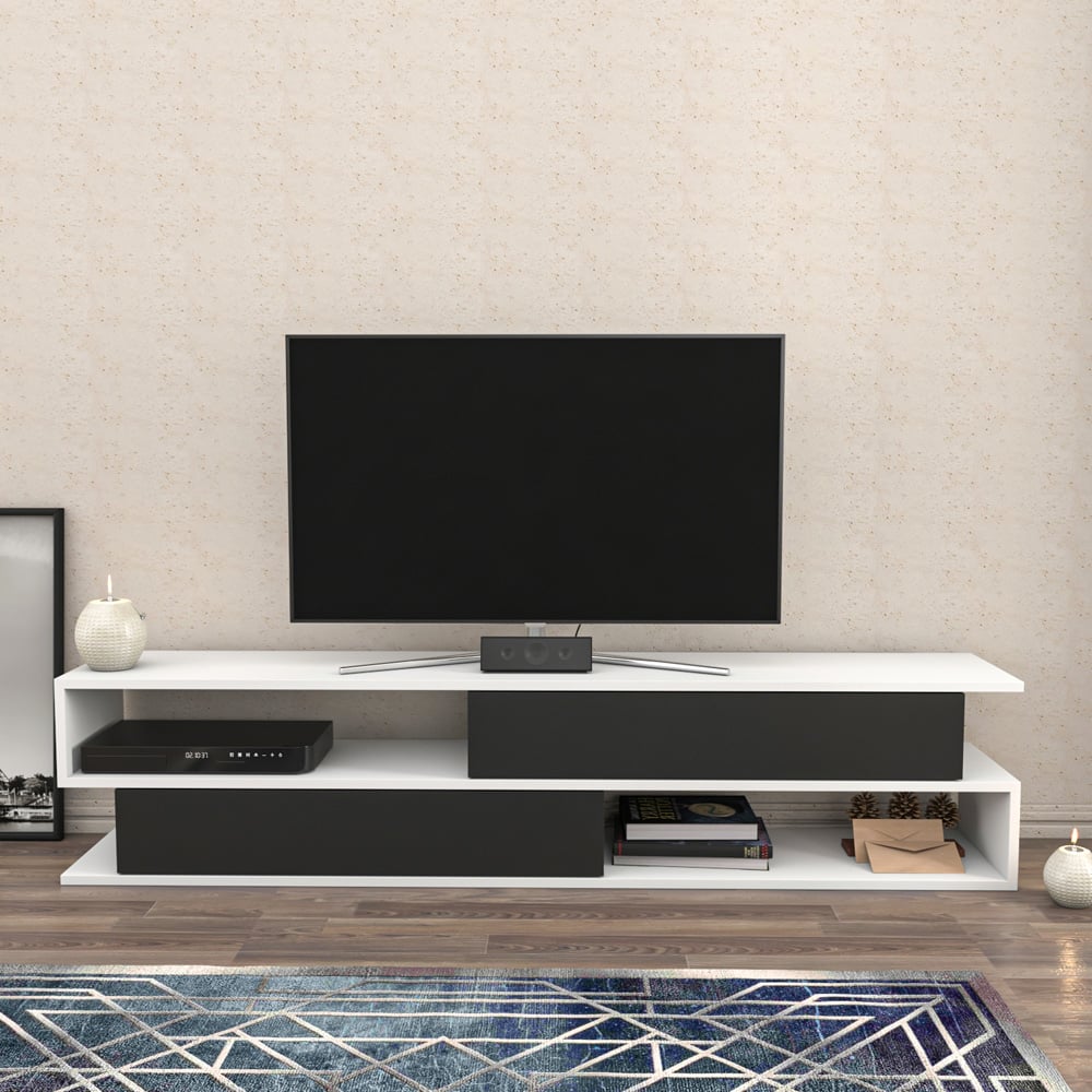 Decorotika Cortez 2 Shelf White and Anthracite TV Unit Image 5