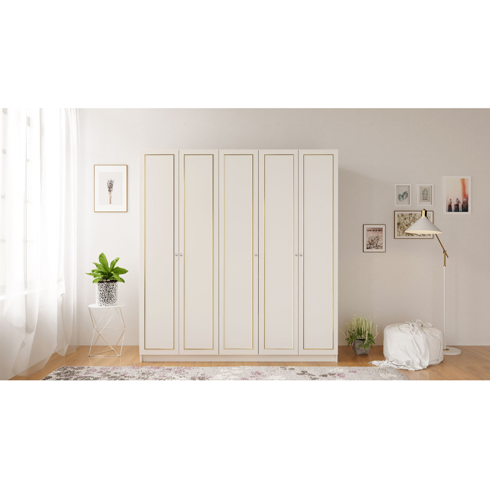 Evu MARIE XL 5 Door Gold and White Wardrobe Image 5