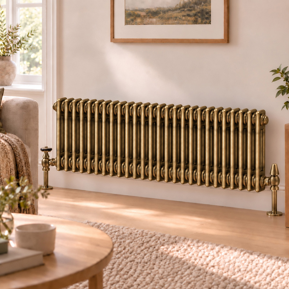 Go Bathrooms Clarence Antique Brass 2 Column Radiator 300 x 1190mm Image 2