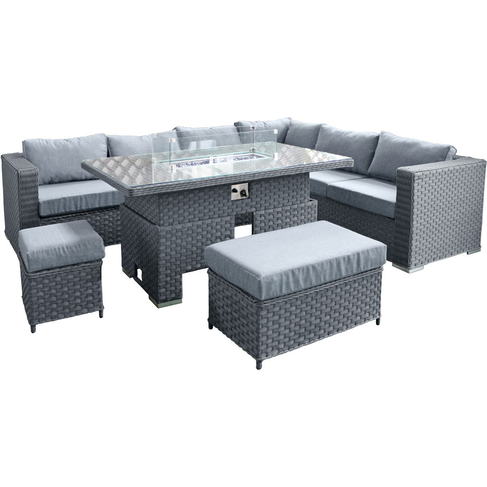Oseasons Buxton 9 Seater Ocean Grey and Grey Rattan Corner Lounge Set with Firepit and Cushions Image 2