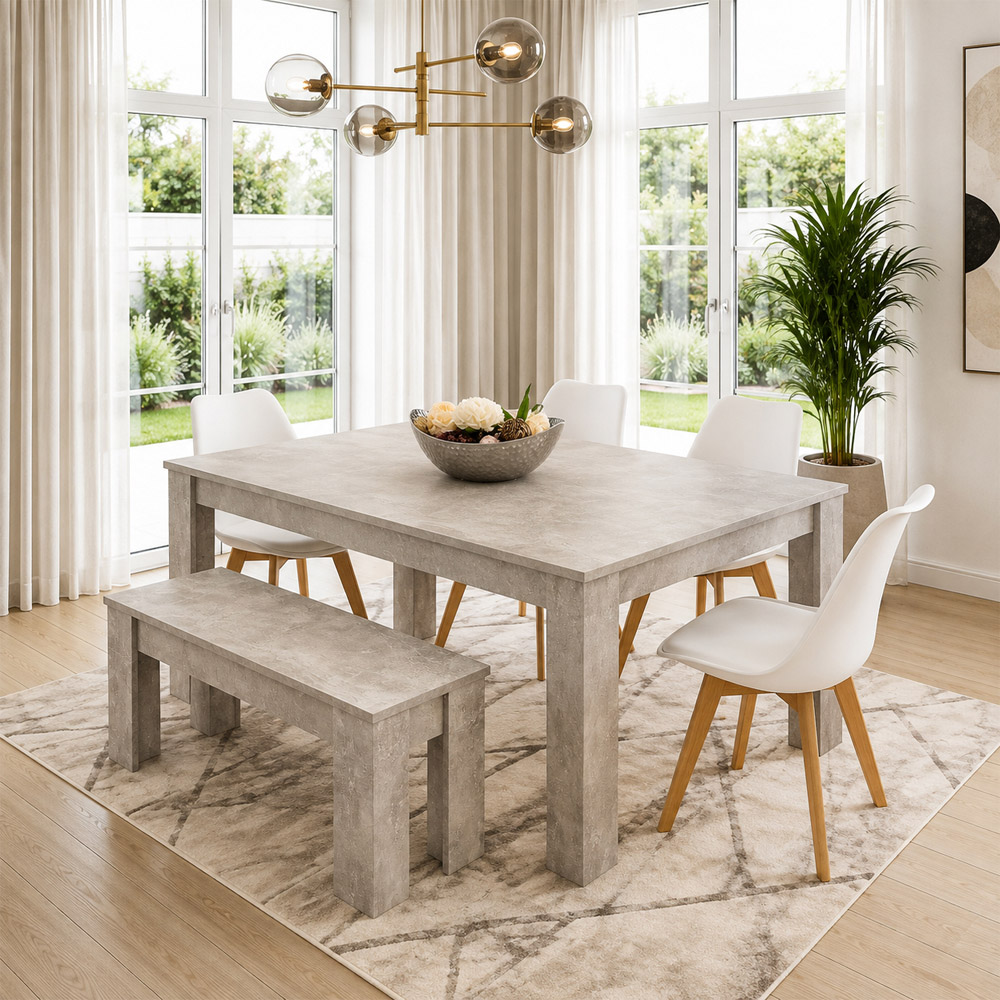 Portland Plastic Leather 6 Seater Dining Set Stone Grey and White Image 2