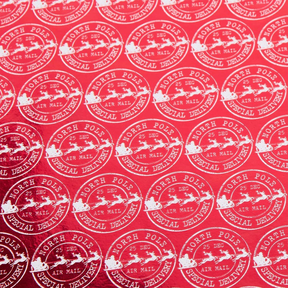 North Pole Stamp Gift Wrapping Paper Red Image 3