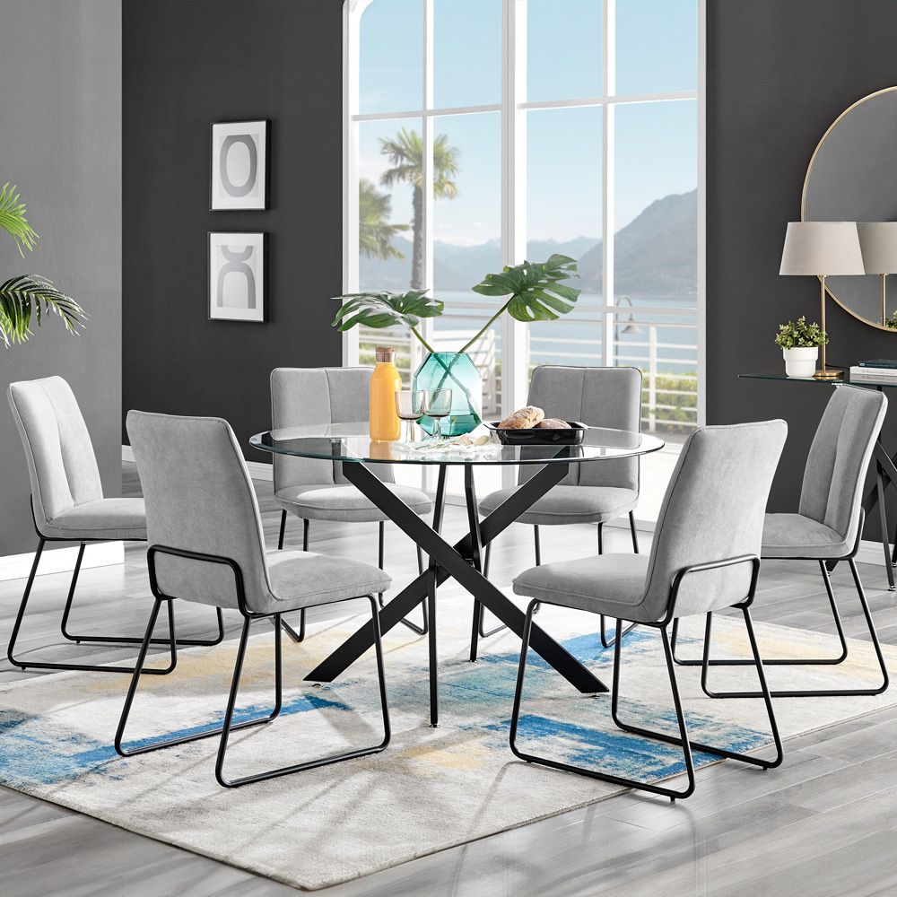 Furniturebox Arona Harley 6 Seater Round Dining Set Light Grey and Black Image 1