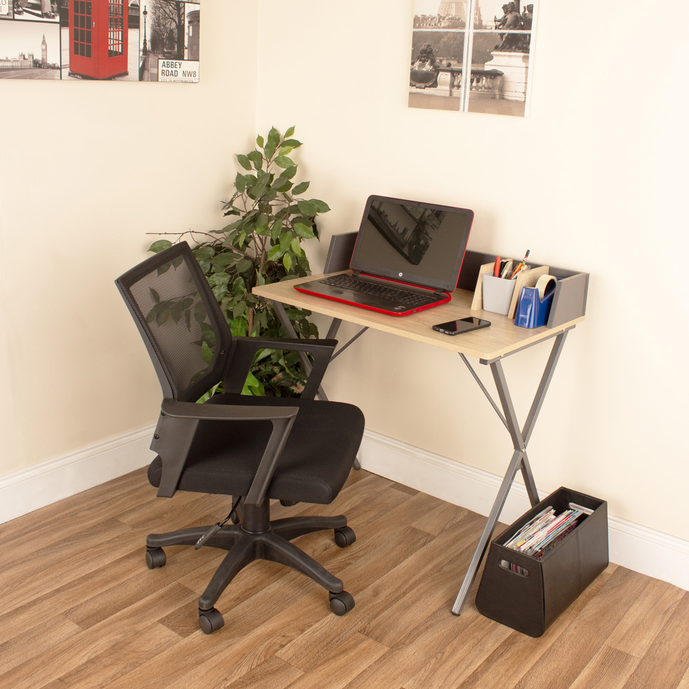 Luxe Study Loft Cross Legs Home Office Study Desk Oak Effect and Grey Image 5