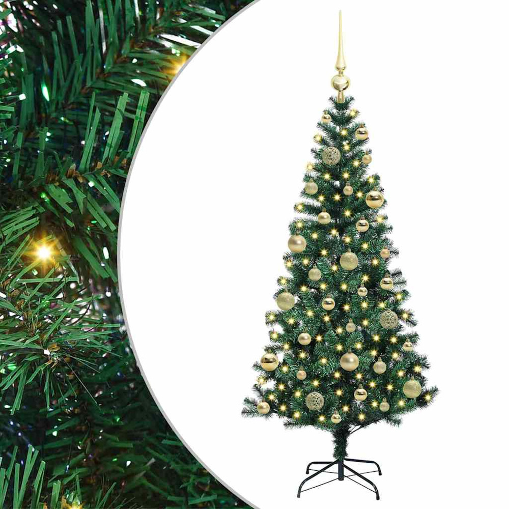 vidaXL Pre-Lit Gold Baubles Green Artificial Christmas Tree 4ft Image 2