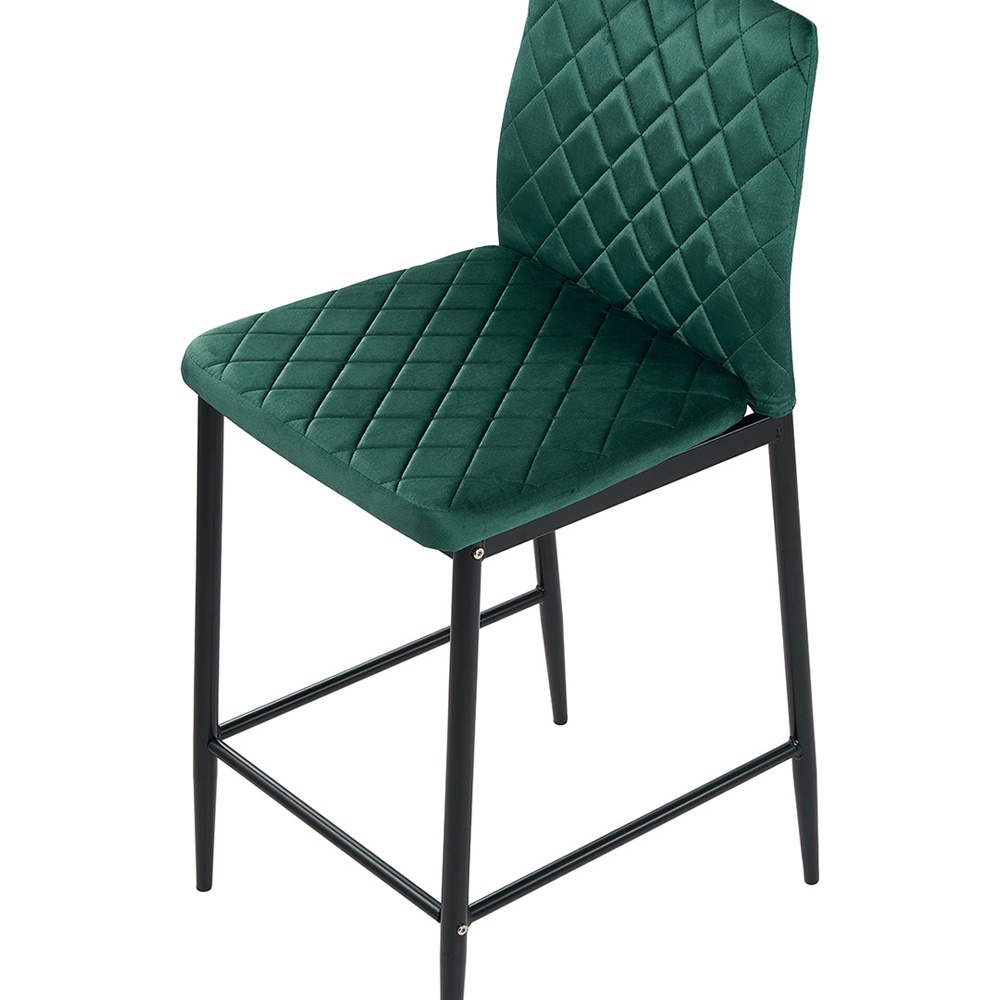 Living and Home Dark Green Velvet Diamond Stitched Bar Stool Set of 2 Image 5