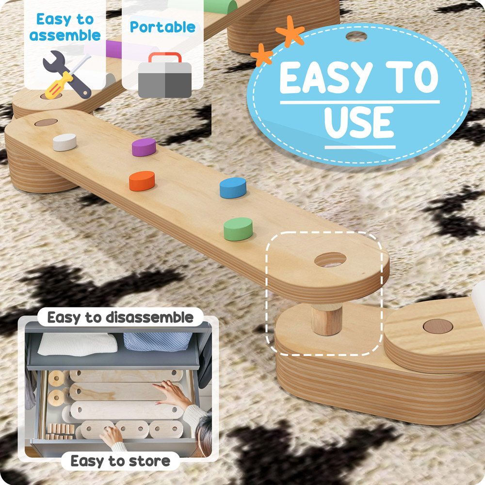 AIYAPLAY Kids Wooden Balance Beam Image 6