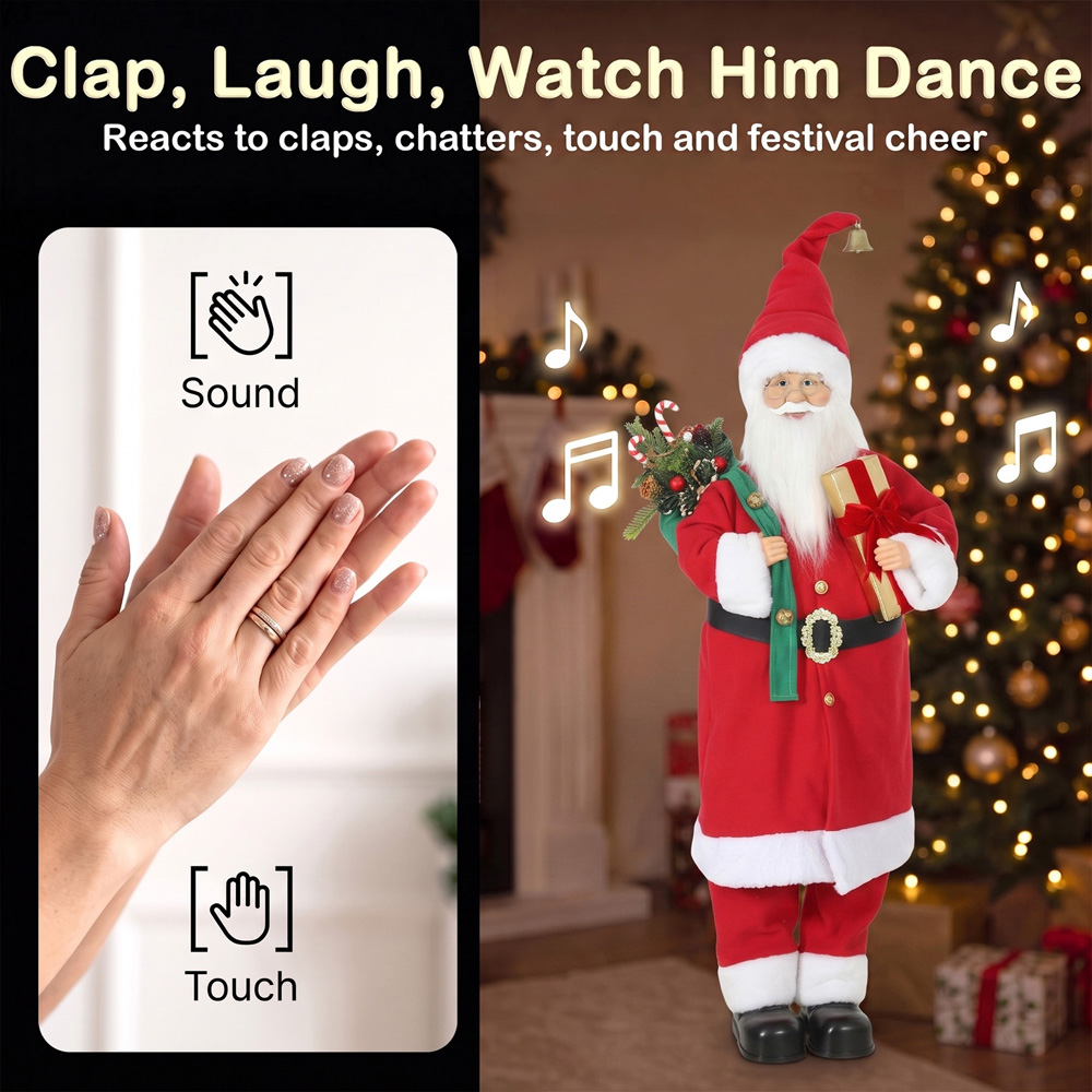 HOMCOM Singing and Dancing Santa Claus with Gift and Sack Christmas Decoration 4ft Image 6
