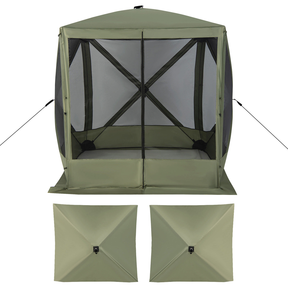 Costway Green 4 Panel Pop Up Camping Gazebo with Sunshade Cloths Image 3