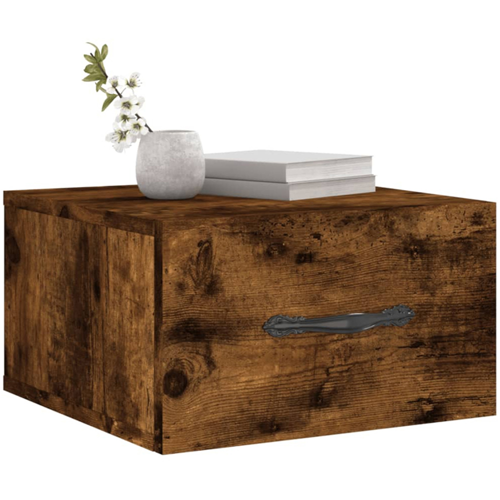 vidaXL Single Drawer Brown Wall Mounted Bedside Cabinet with Black Handle Image 3