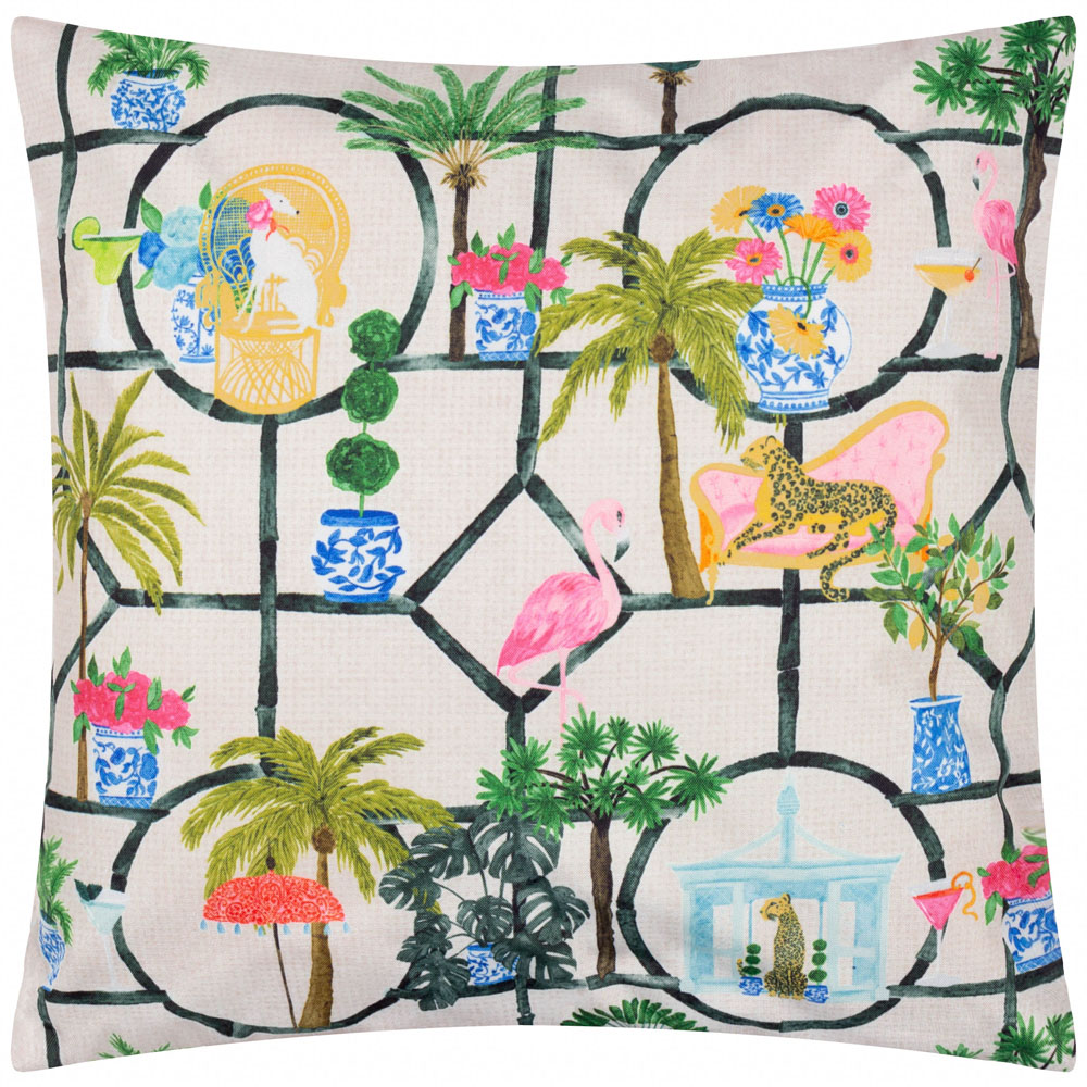 furn. Multicolour Palm Royale Club Printed Polyester Filled Outdoor Cushion 45 x 45cm Image 1