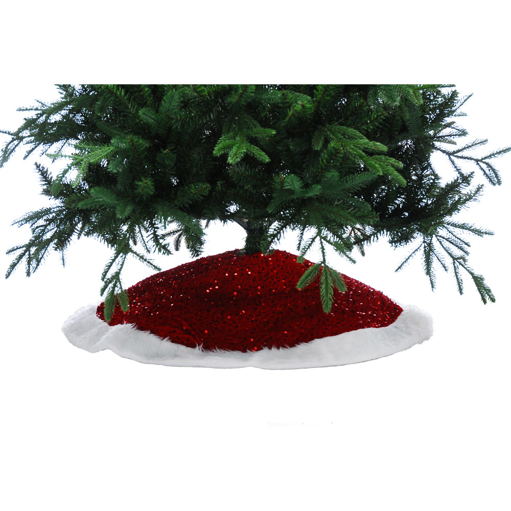 Festive White Fur Trim and Red Glitter Christmas Tree Skirt 90cm Image 2