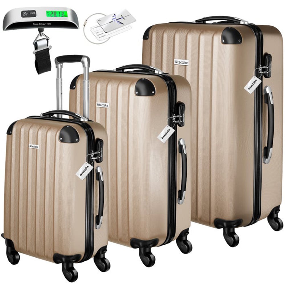 Tectake Set of 3 Champagne Hard Shell Travel Suitcase Set Image 1