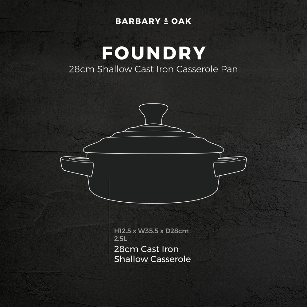 Barbary & Oak 28cm Camembert Cream Cast Iron Shallow Casserole Dish with Domed Lid Image 9