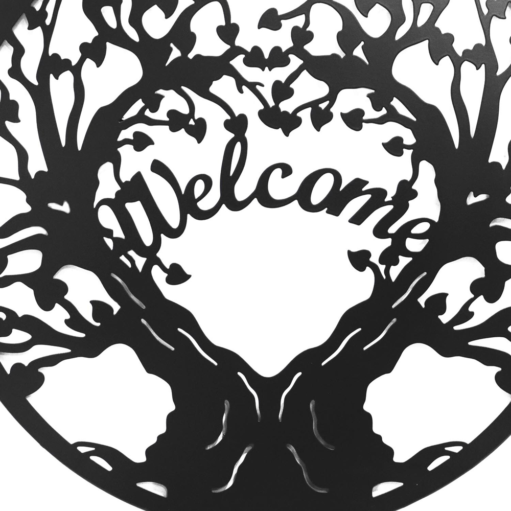 Indoor/Outdoor Welcome Tree Round Art - Black Image 4