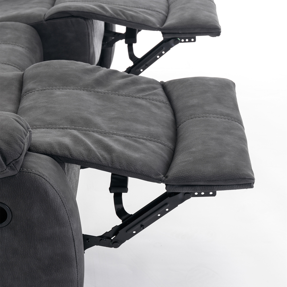 Furniture One 3 Seater Dark Grey Full Fabric Manual Recliner Sofa Image 8