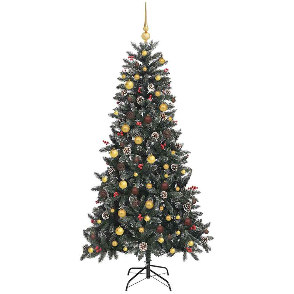 vidaXL Pre-Lit Gold Bronze Baubles and Pinecones Green Artificial Snow Tipped Christmas Tree 7ft Image 4