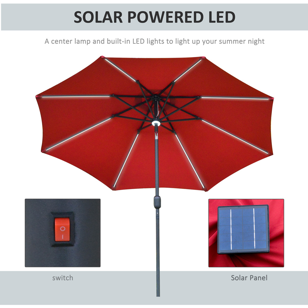 Outsunny Red Solar LED Crank and Tilt Parasol 2.7m Image 4