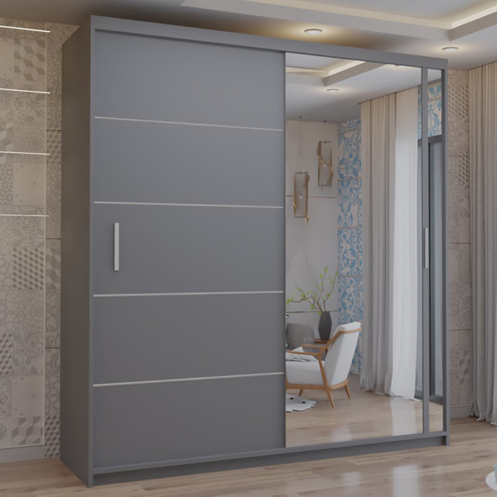 M N Furniture Venece 2 Door Grey Mirrored Sliding Wardrobe 203cm Image 1