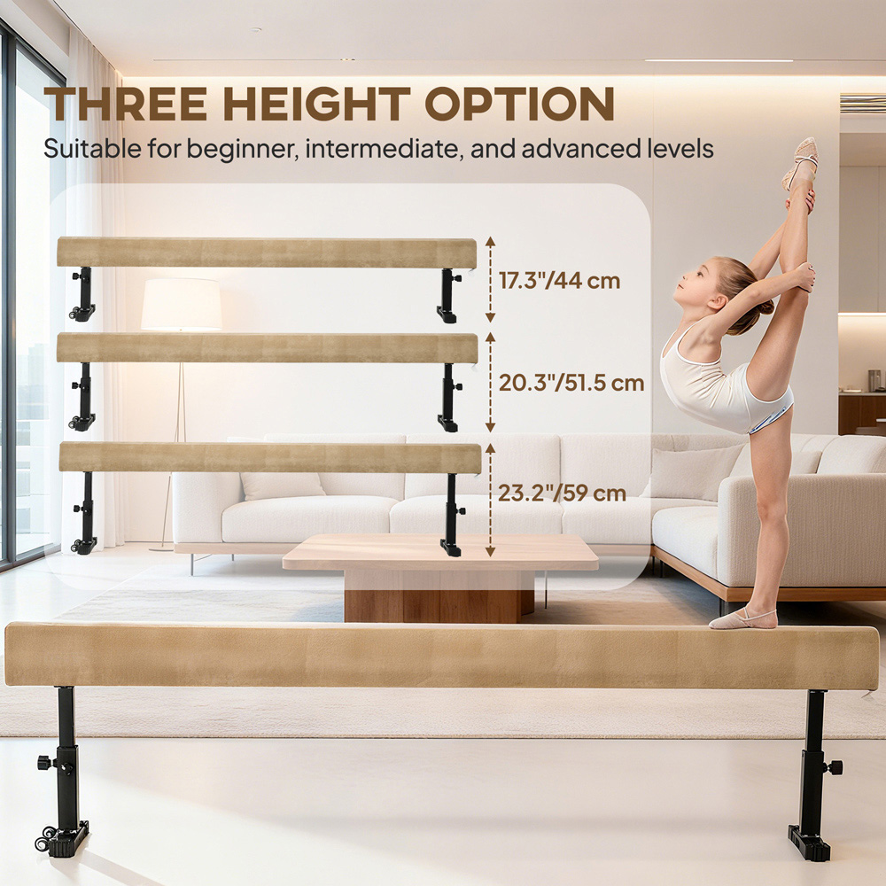 HOMCOM Natural Adjustable Gymnastics Balance Beam with Wheels Image 6