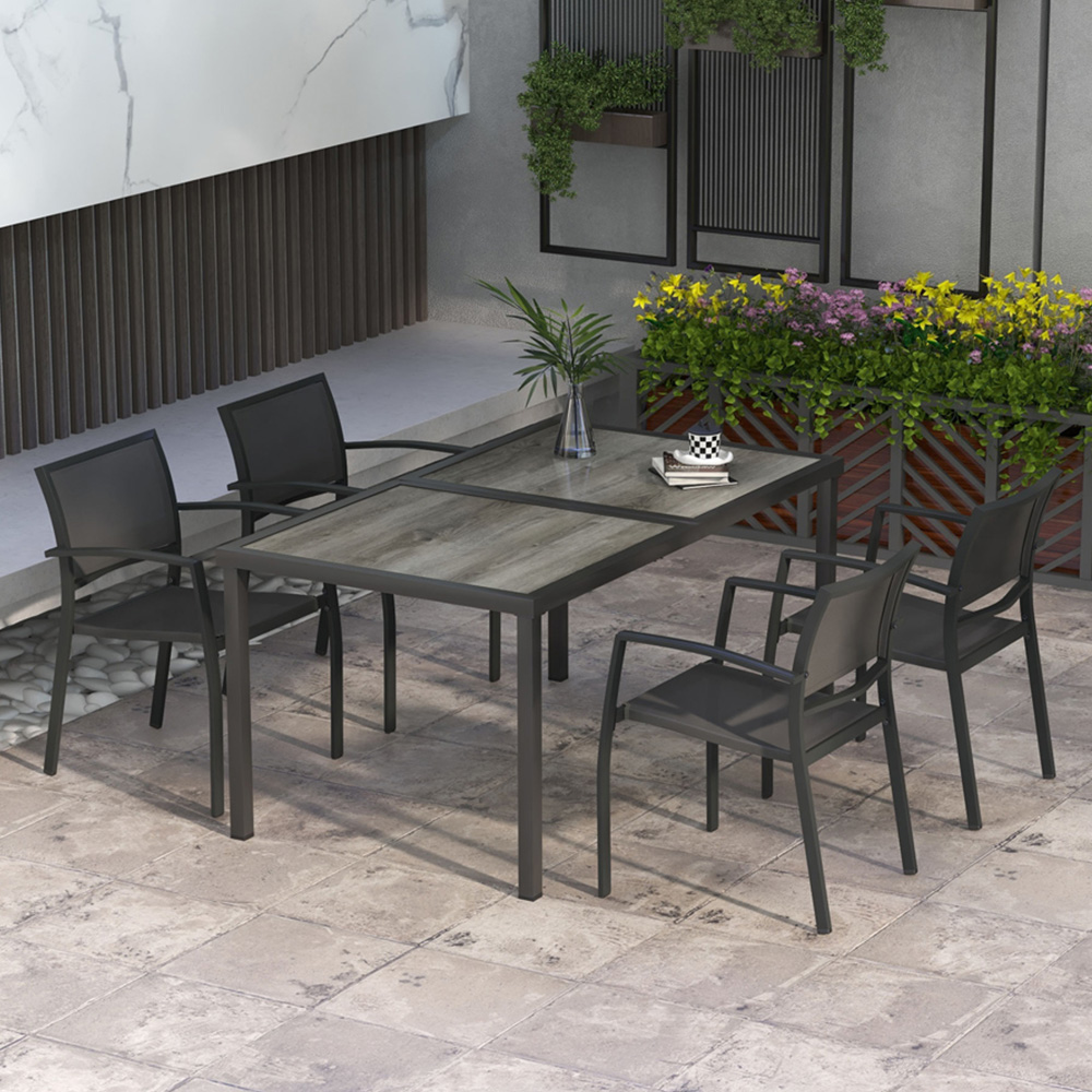 Outsunny 4 Seater Wood Effect Garden Dining Set Grey Image 1
