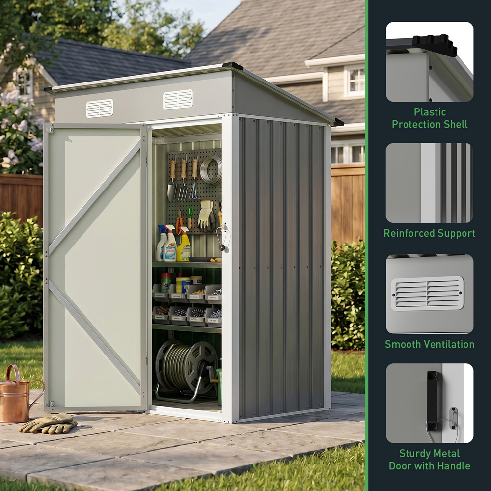 Living and Home 5 x 3ft Grey Pent Quick Assembly Metal Garden Storage Shed Image 5