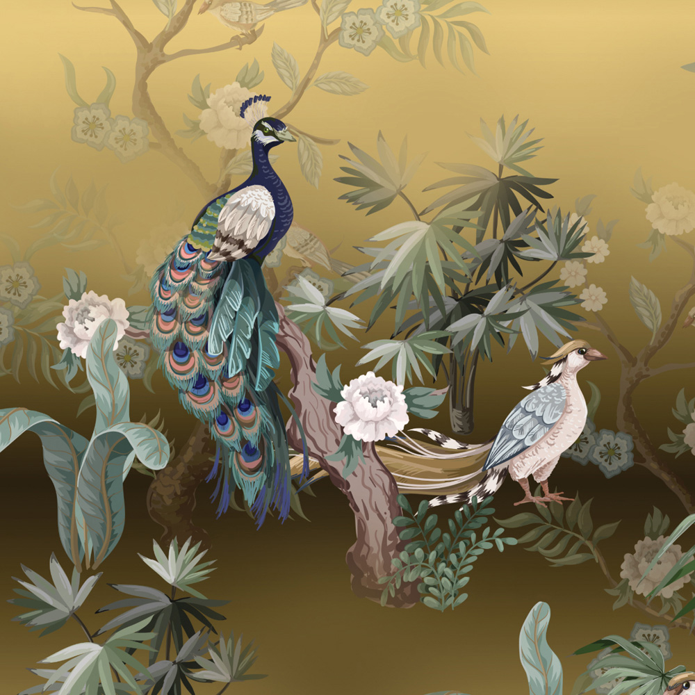 Splashbax Premium Artisan Golden Birds Acrylic Bathroom Wall Panel 2400 x 1200mm Image 2