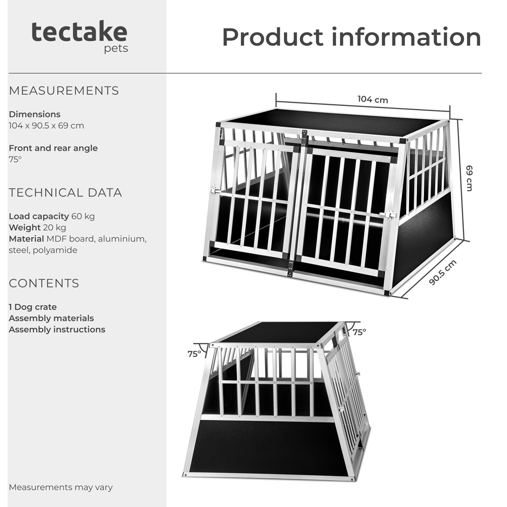 tectake Black Double Dog Crate 104cm Image 8