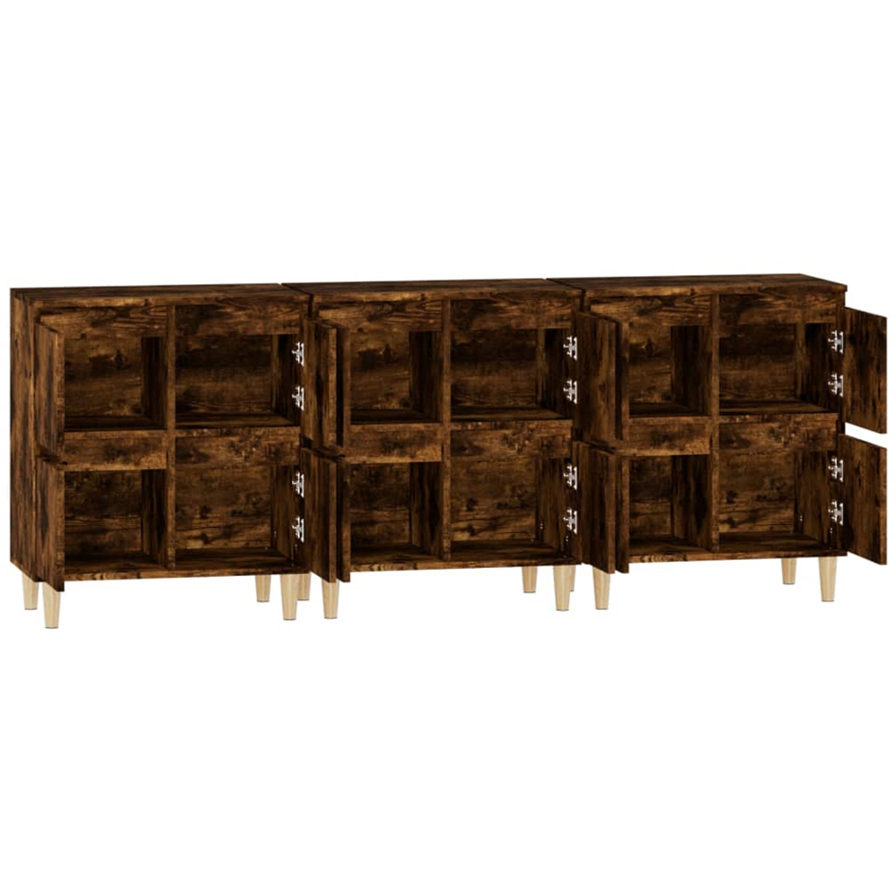vidaXL 4 Door Smoked Oak Sideboard Set of 3 Image 7
