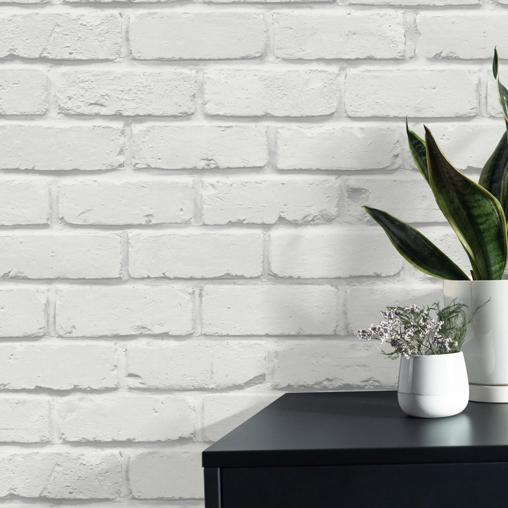 Fine Decor Painted Brick White Wallpaper Image 3