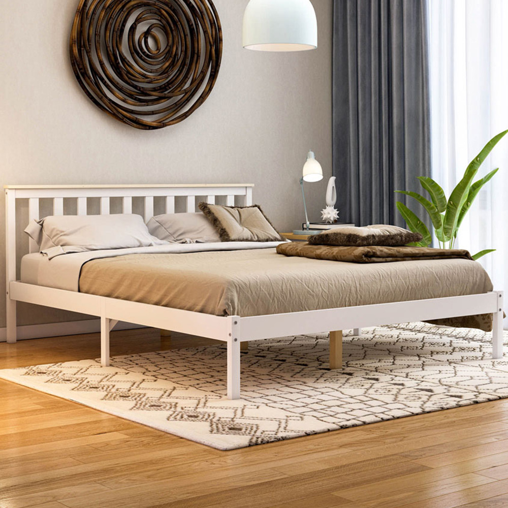 Vida Designs Milan King Size White and Pine Low Foot Wooden Bed Frame Image 1