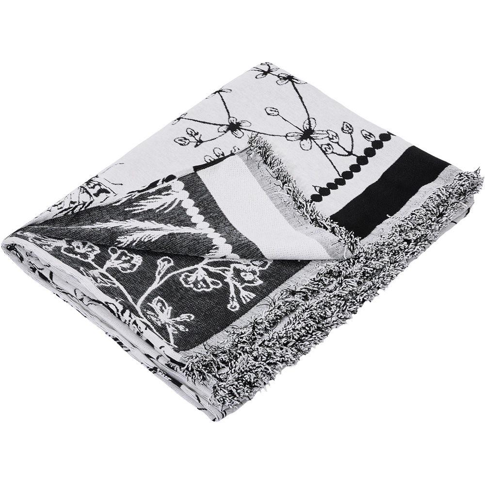 Living and Home 4 Seater White and Black Butterfly Chenille Sofa Cover Image 4