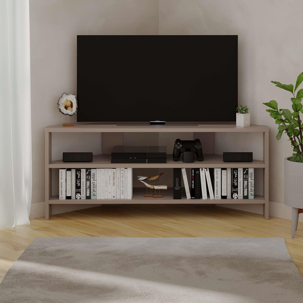 Decortie Thales 2 Shelf Mocha Grey Modern Corner TV Unit Image 7