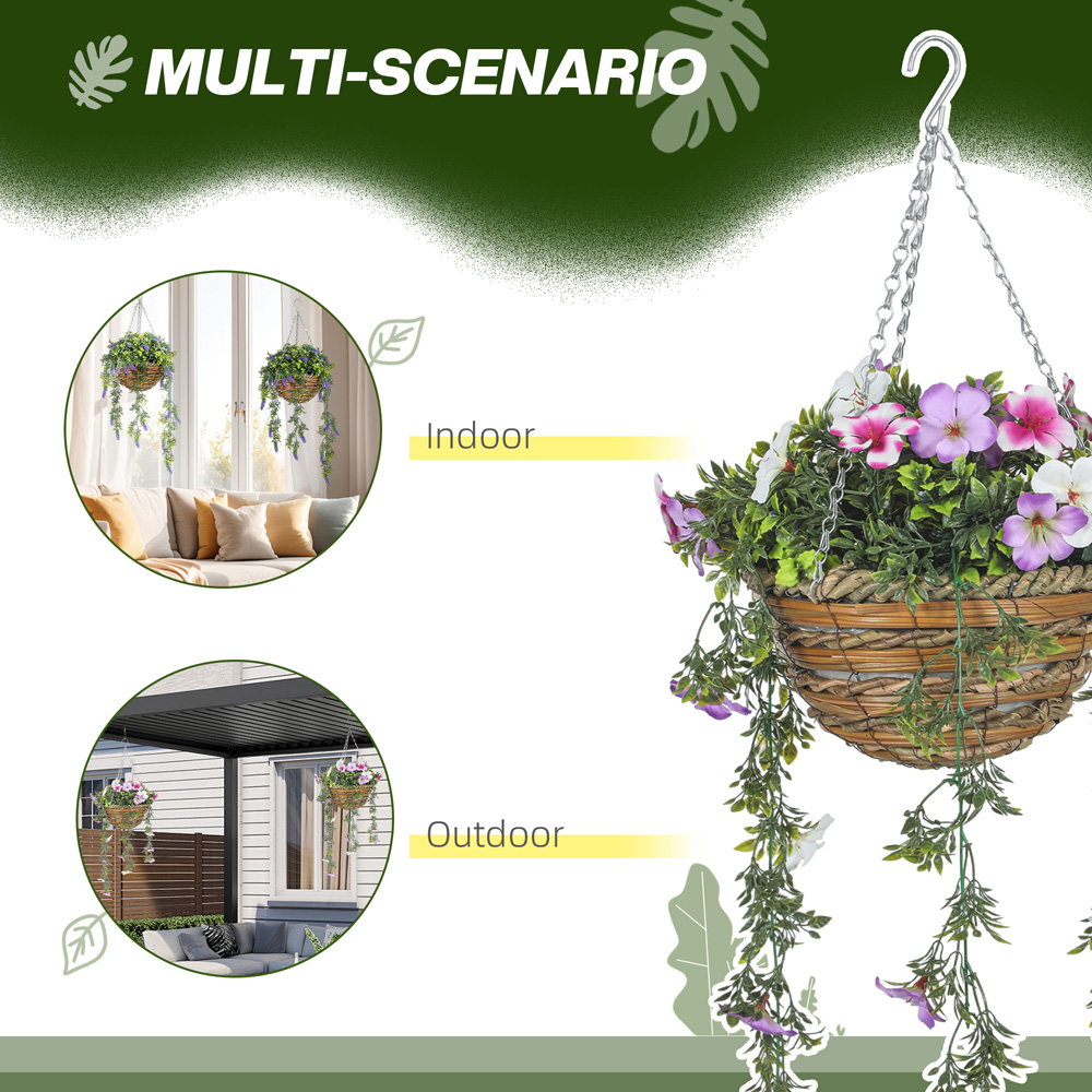 Portland Azalea Flower Artificial Plants in Hanging Basket 2 Pack Image 7