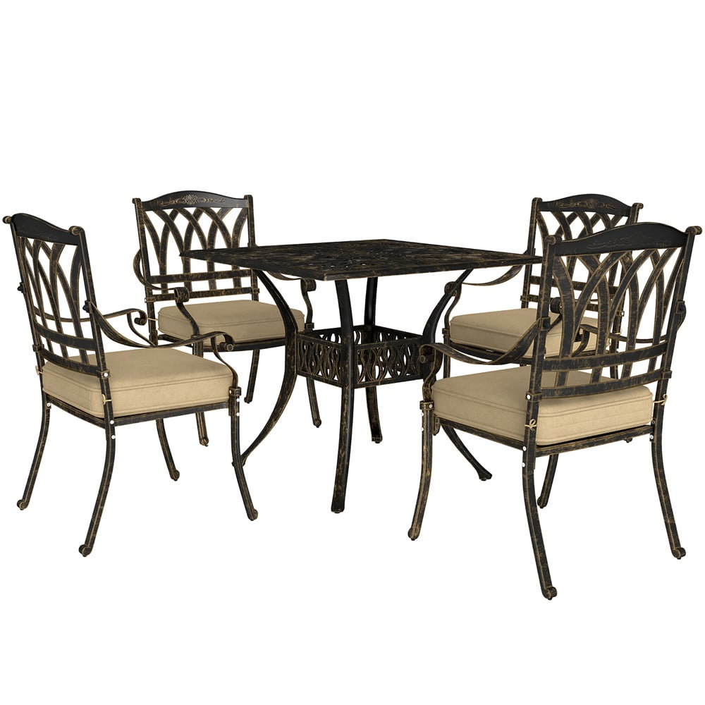 Outsunny 4 Seater Garden Dining Set with Parasol Hole Bronze Image 2