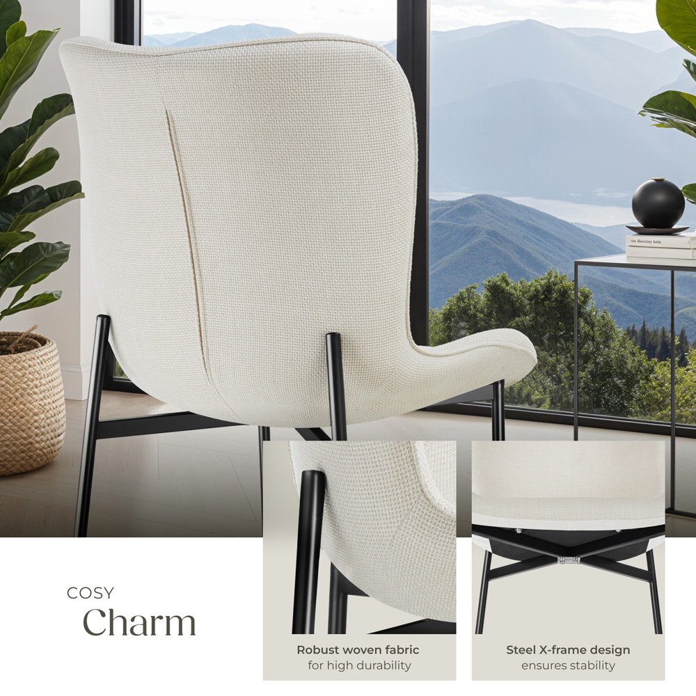 tectake Tessa Set of 2 Off White and Black Woven Fabric Padded Dining Chair Image 6