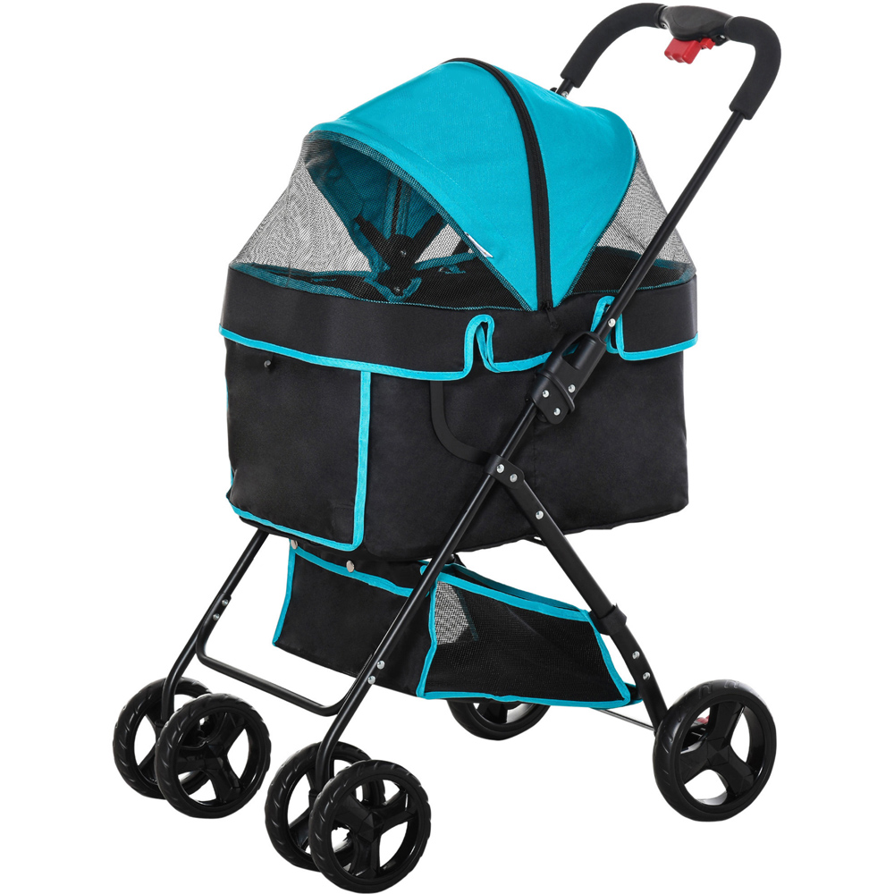 PawHut Blue and Black Foldable Pet Stroller with Canopy Image 1