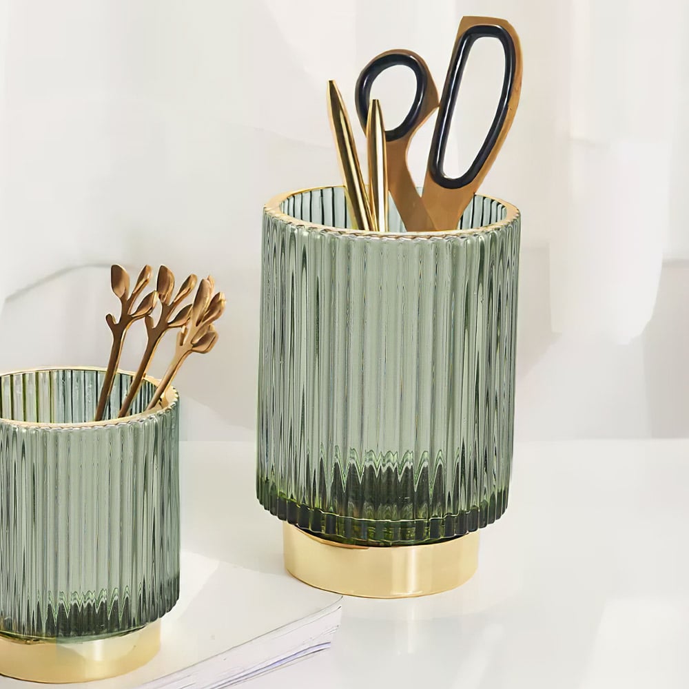 Living and Home Thickened Ribbed Glass Brush Holder Image 7