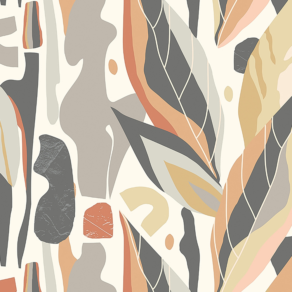 Origin Murals Abstract Leaf Shapes Grey Wall Mural Image 2