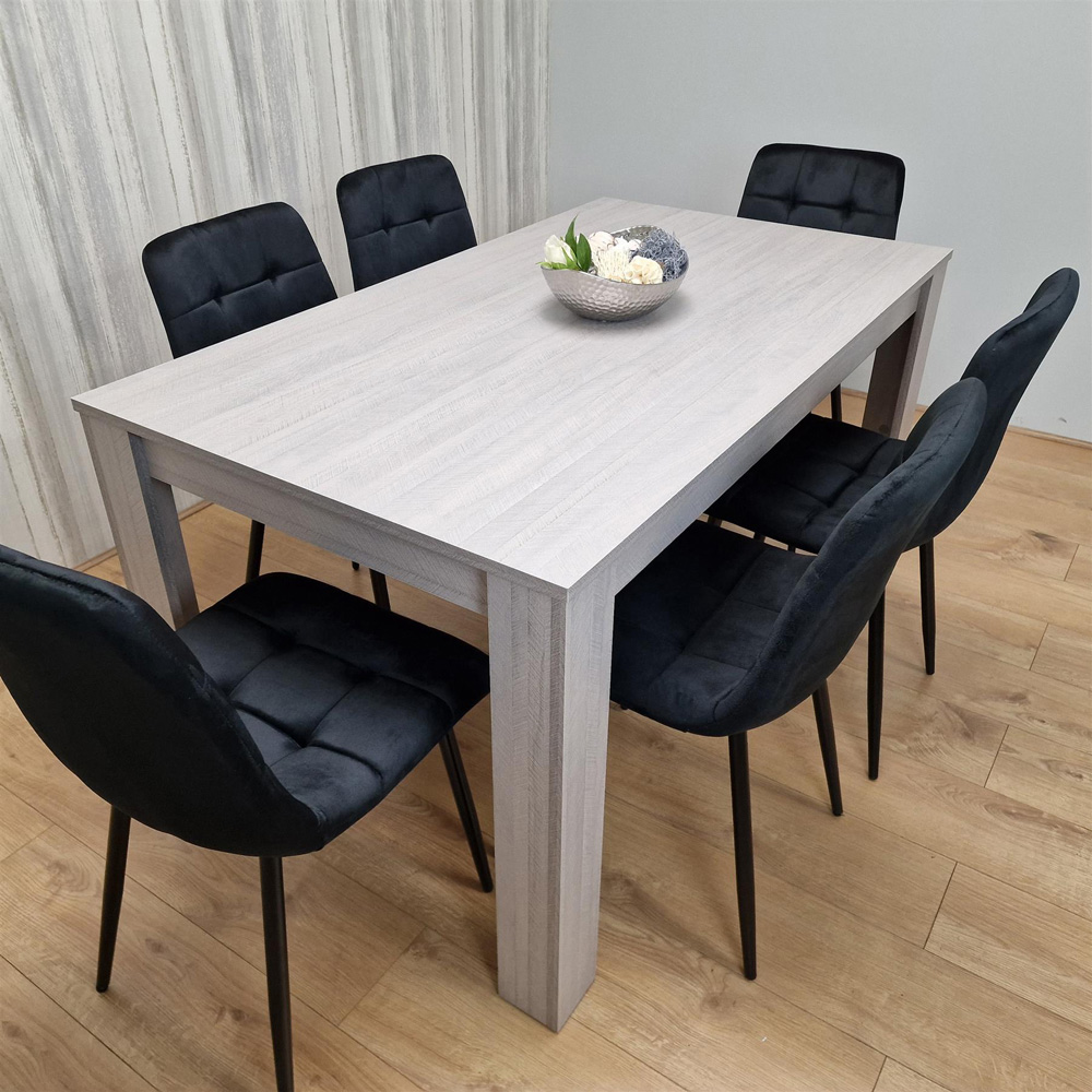 Portland 6 Seater Velvet Dining Set Grey and Black Image 1